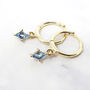 Blue Topaz December Birthstone Delicate Dangle Hoops, thumbnail 1 of 5