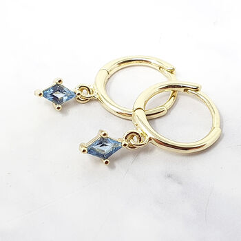 Blue Topaz December Birthstone Delicate Dangle Hoops, 2 of 4