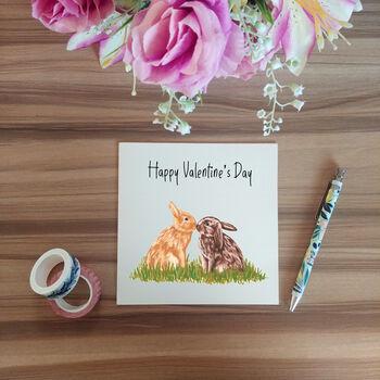 Personalised Kissing Bunnies Valentine's Day Card, 2 of 4