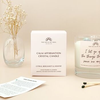 Calm Affirmation Crystal Candle With Three Crystals, 5 of 5