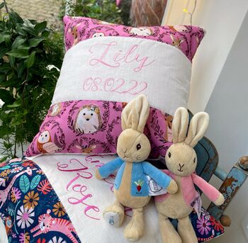 Pink Woodland Creatures Name Cushion, 3 of 6