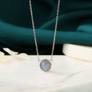 Sterling Silver Genuine Labradorite Dainty Coin Pendant Necklace, 2 of 12