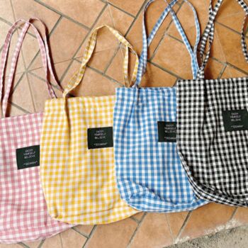 Black Checkered Pastel Cotton Large Tote Bags, 8 of 9