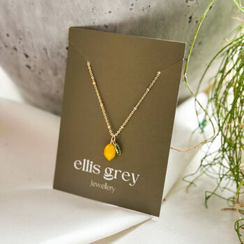 Enamel Lemon Pendant 18k Gold Necklace, 2 of 2