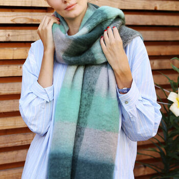 Personalised Chunky Charcoal Mint Check Hand Felt Scarf, 2 of 12