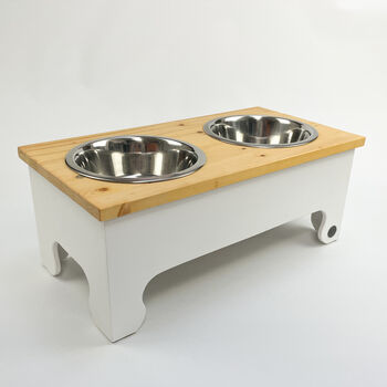 Personalised Pine Top Raised Bowl Feeding Stand, 9 of 11