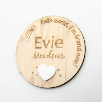 Hello World Baby Name Announcement Plaque Acrylic, 5 of 12