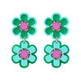 Double Flower Statement Earrings Green, thumbnail 1 of 3