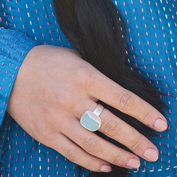 Aquamarine Natural Gemstone Chunky Silver Ring, 2 of 7