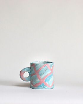 Handmade Japanese Ceramic Marble Mug Aqua X Pink, 3 of 7