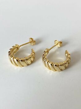 Chunky 14 K Ribbed Gold Hoop Earrings, 2 of 5