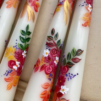 Ivory Hand Painted Autumn Bouquet Floral Candles, 2 of 4