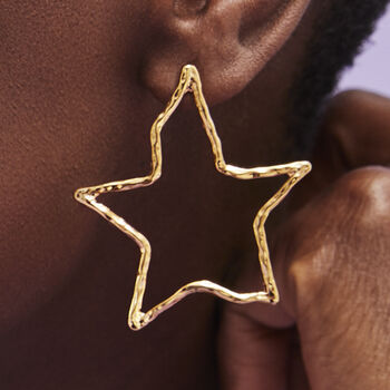 Large Organic Finish Star Earrings In Gold, 2 of 7
