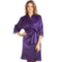 British Made Purple Short Satin Dressing Gown With Lace Detail, thumbnail 1 of 5