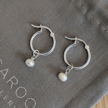 Sterling Silver Pearl Hoop Earrings, 5 of 12