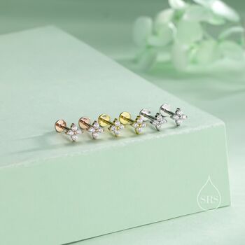 Hydrangea Cz Internally Threaded Flat Back Earrings In Sterling Silver, 7 of 11