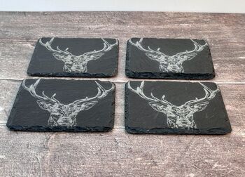 Set Of Four Stag Prince Slate Coasters, 2 of 4