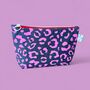 Small Cosmetic Bag Pink Leopard Print On Dark Grey, thumbnail 1 of 3