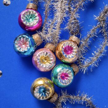 Six Vintage Style Mini Glass Baubles With Tinsel, 2 of 7