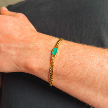 Silver Malachite Gemstone Cuban Bracelet For Men, 8 of 11