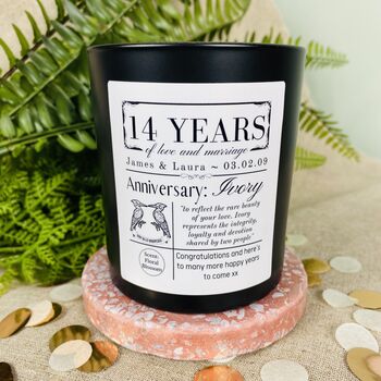 Personalised 14th Ivory Anniversary Meaning Candle, 3 of 11
