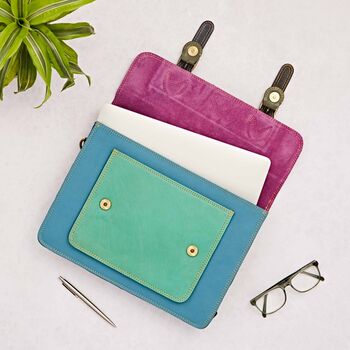Multicoloured Recycled Leather Satchel, 3 of 8