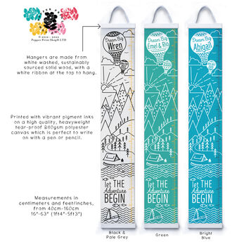 Personalised Monochrome Mountain Adventure Height Chart, 4 of 11