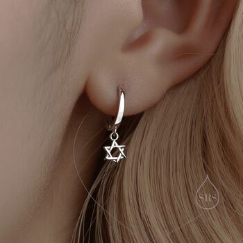 Pair Of Star Of David Huggie Hoop Earrings, 6 of 10