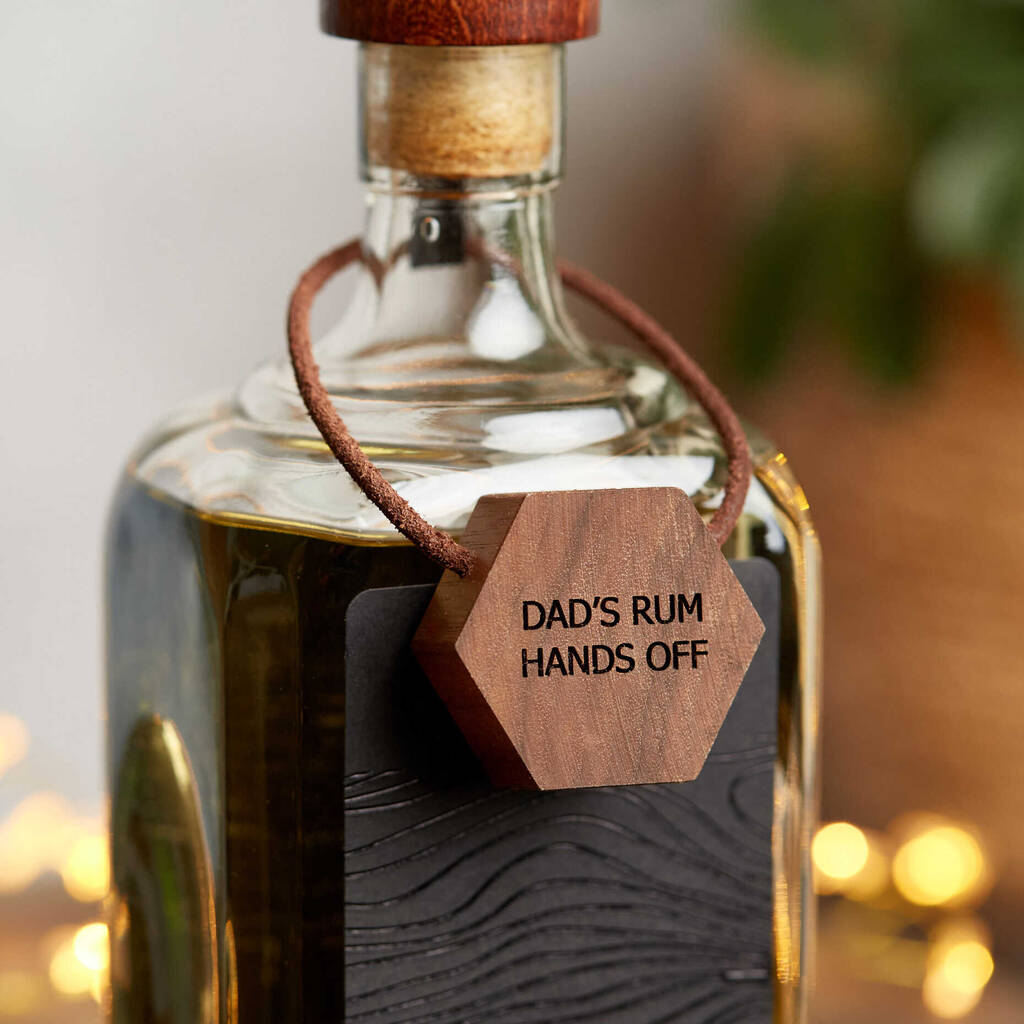 Personalised Bottle Tag In Solid Wood And Leather, 1 of 11
