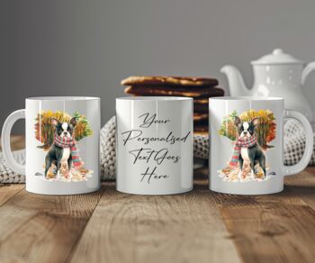Personalised Boston Terrier Autumn Dog Walk Keepsake Gift Mug, 2 of 2