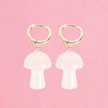 Gifts For Her Mushroom Earrings Rose Quartz Crystal Jewellery, 2 of 5