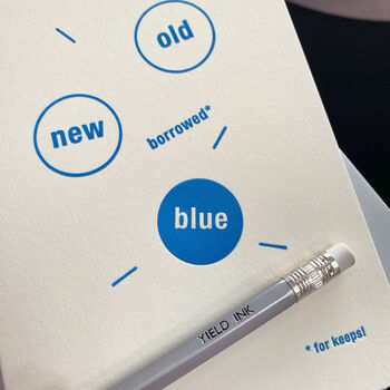 'Old, New, Borrowed, Blue' Letterpress Wedding Card, 4 of 4