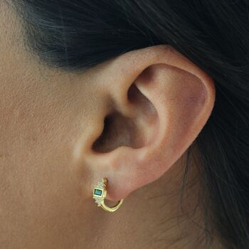Gold Plated Emerald Green Huggie Hoops, 2 of 6