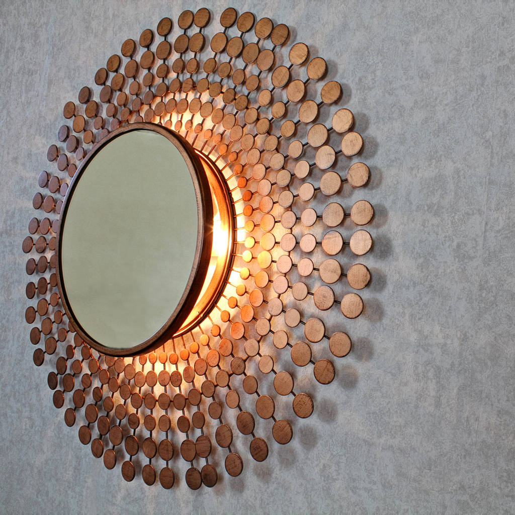 coinbase antique copper sunburst light wall mirror by g ...
