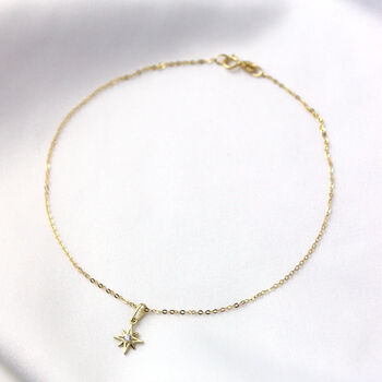 9ct Solid Gold Trace Anklet Cz Starburst Charm, 2 of 3