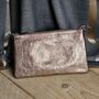 Metallic Leather Cross Body Pouch Clutch Bag In Bronze, thumbnail 3 of 3