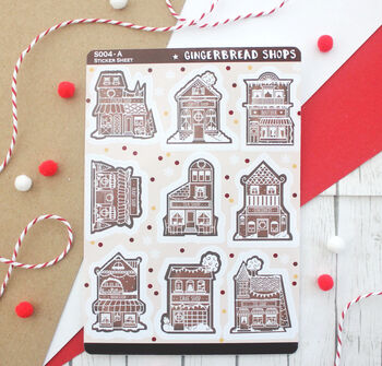 Gingerbread Shops Christmas Sticker Sheet, 4 of 4