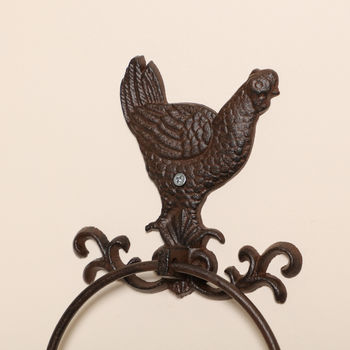 Cast Iron Country Rooster Towel Ring, 7 of 12