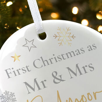 First Christmas As Ceramic Disc Hanging Decoration Bauble + Gift Box, 3 of 5