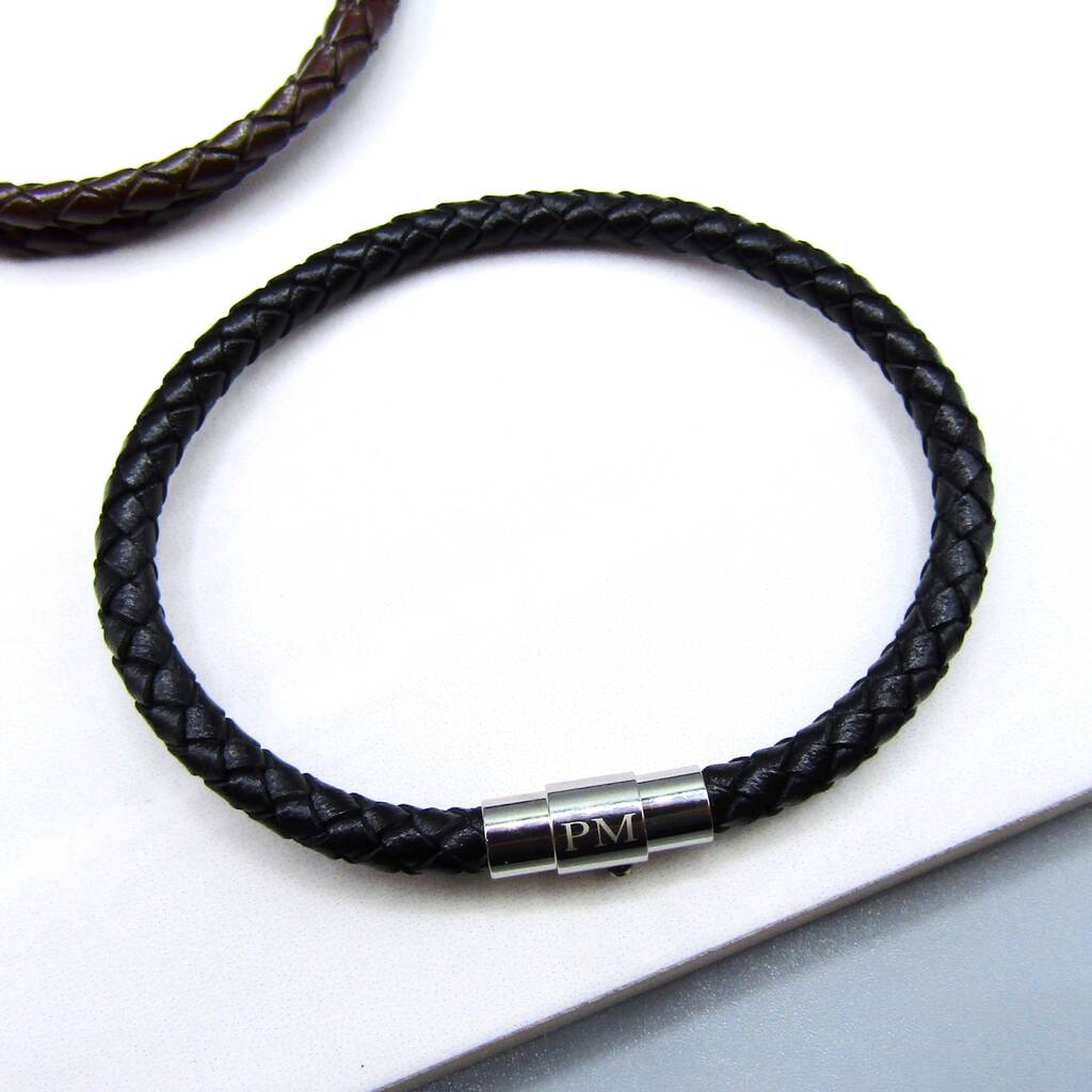 Men's Personalised Initial Woven Leather Bracelet, 1 of 8
