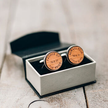 Father Of The Bride Wooden Wedding Date Cufflinks, 2 of 5