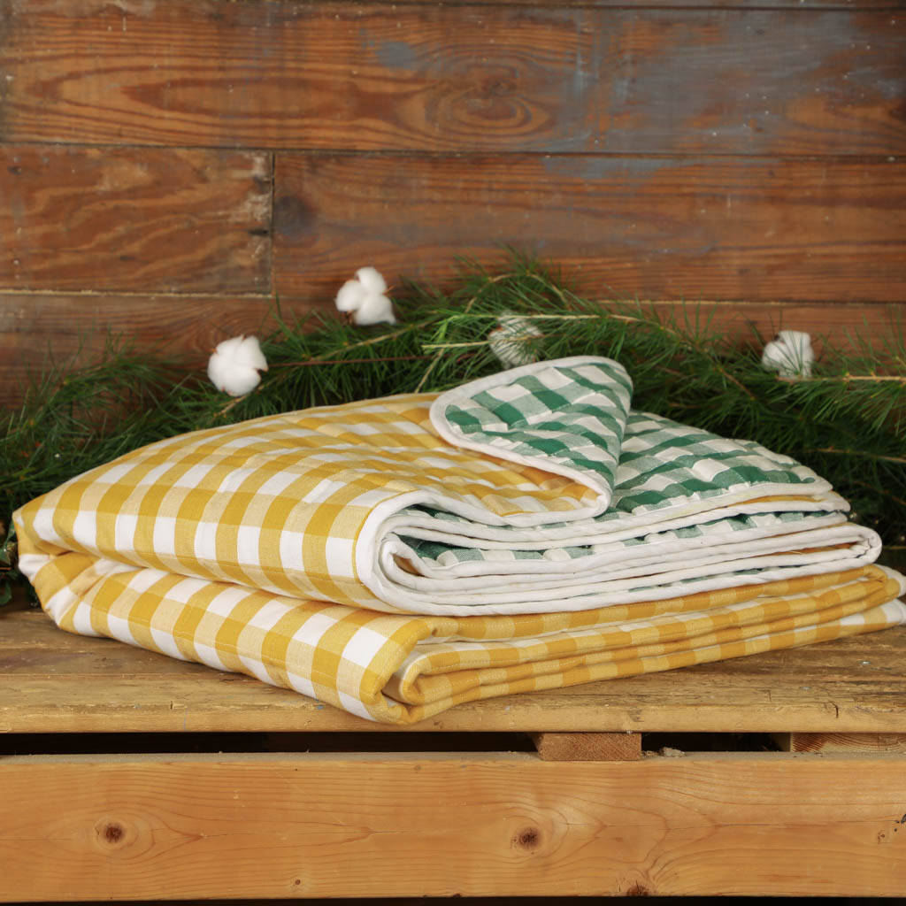 Quilted Reversible Gingham Throw Blanket By Dibor