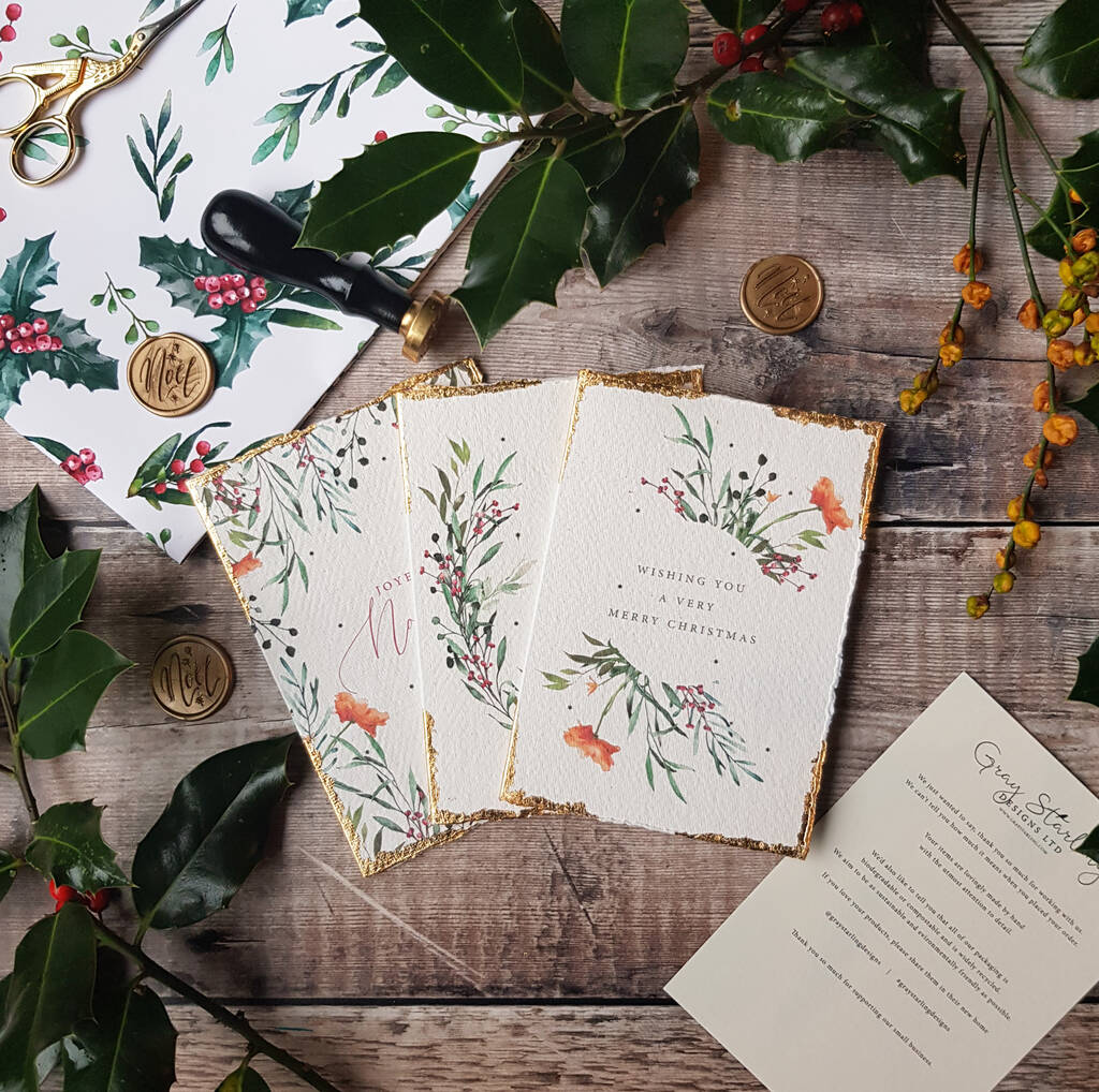 Nordic Foliage Cotton Rag Christmas Cards, 1 of 4