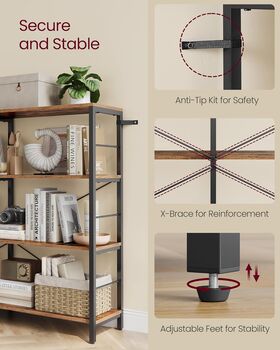 Industrial Bookshelf Shelving Unit Storage Shelf, 6 of 8