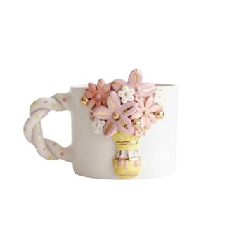 Handmade Pink Floral Ceramic Mug With Gold Details, 2 of 3