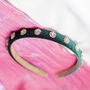 Narrow Velvet Gem Headband In Green, thumbnail 2 of 3