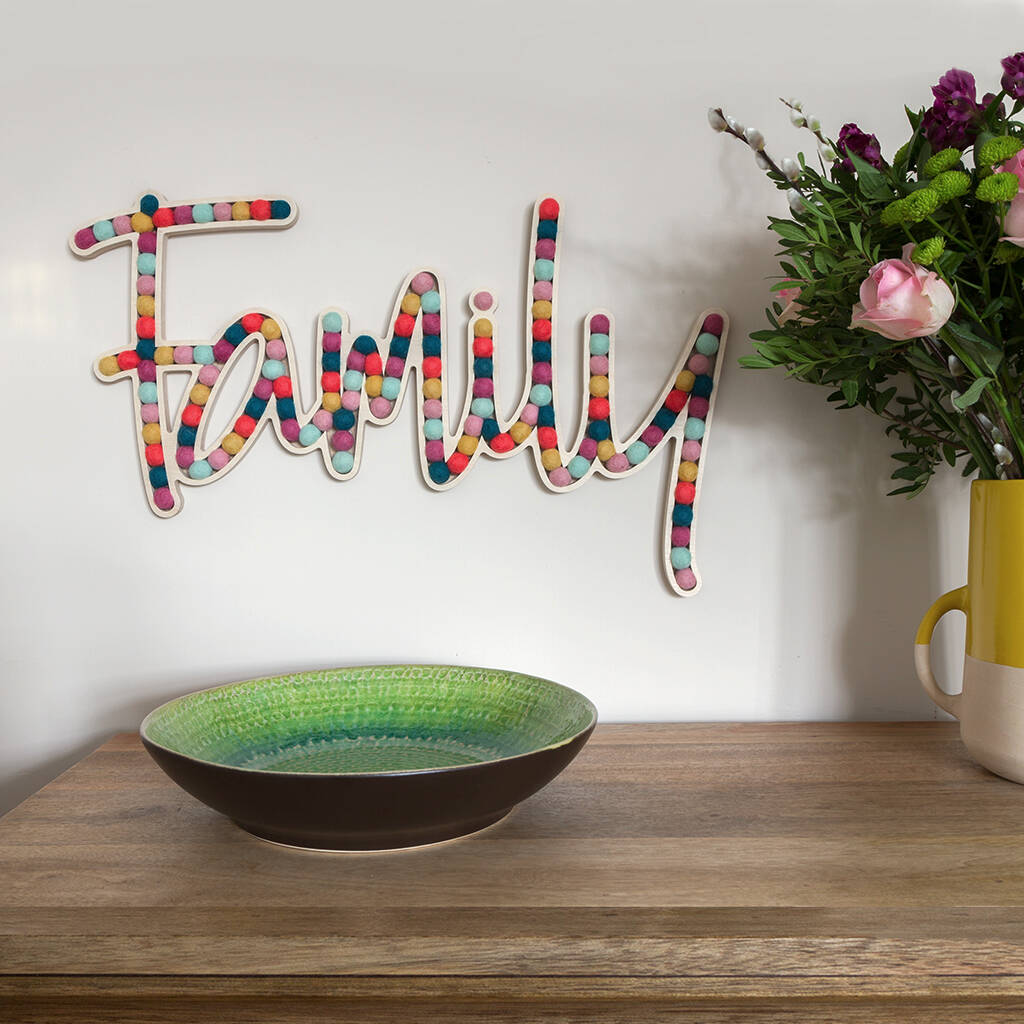 ‘Family’ Plywood And Wool Sign, 1 of 6