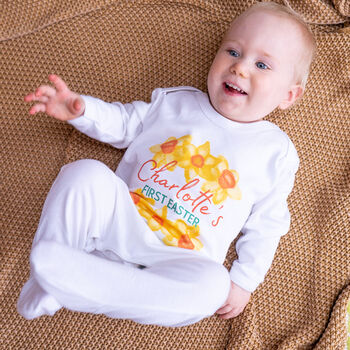 Personalised Daffodil First Easter Sleepsuit, 2 of 3