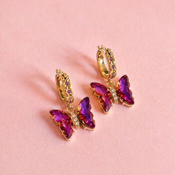 Butterfly Drop Hoop Earrings, 5 of 6