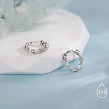 Sterling Silver Dainty Hoop Earrings With Braided Details, 5 of 11